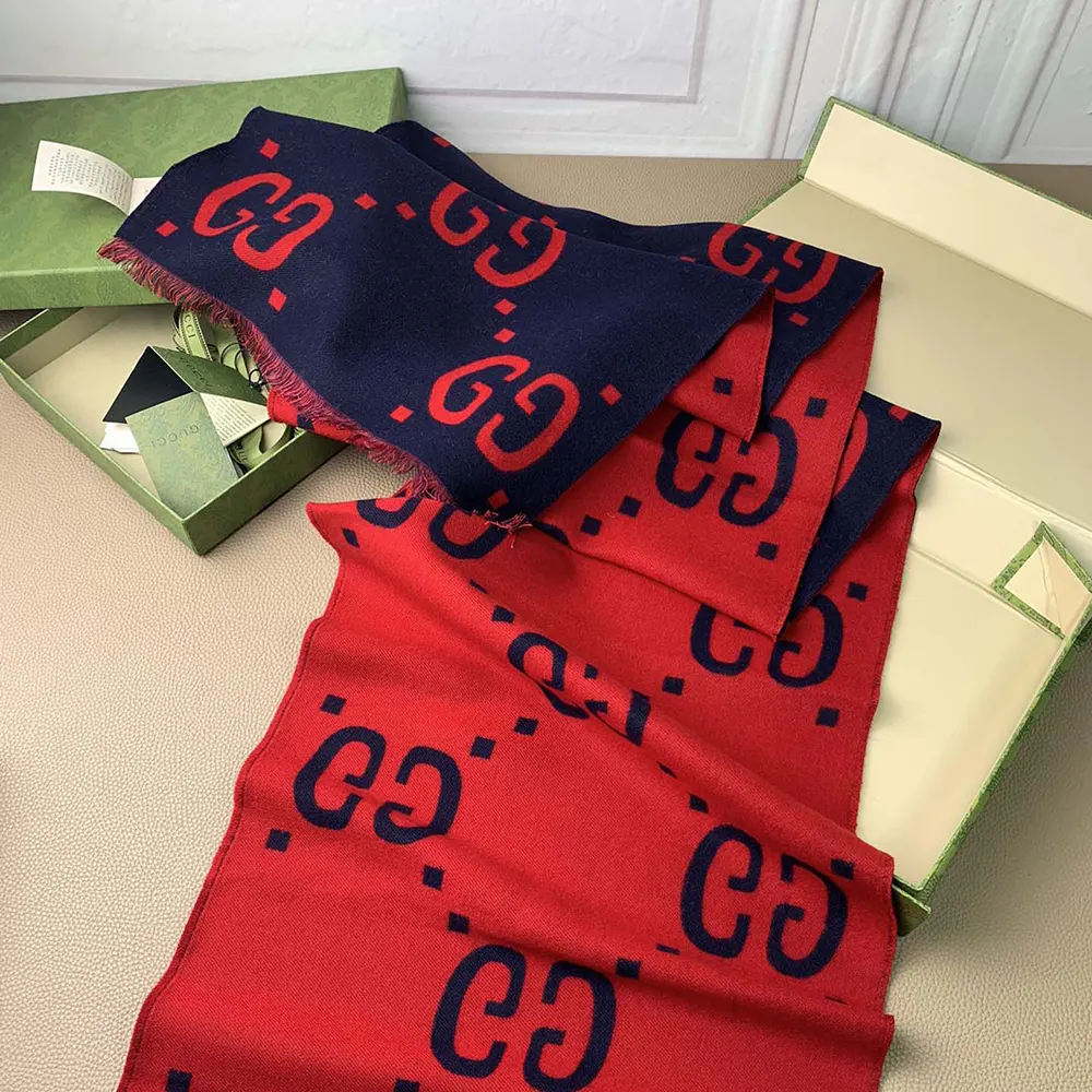 G*u*i unisex gg jacquard wool silk scarf-red 4955924g3502179