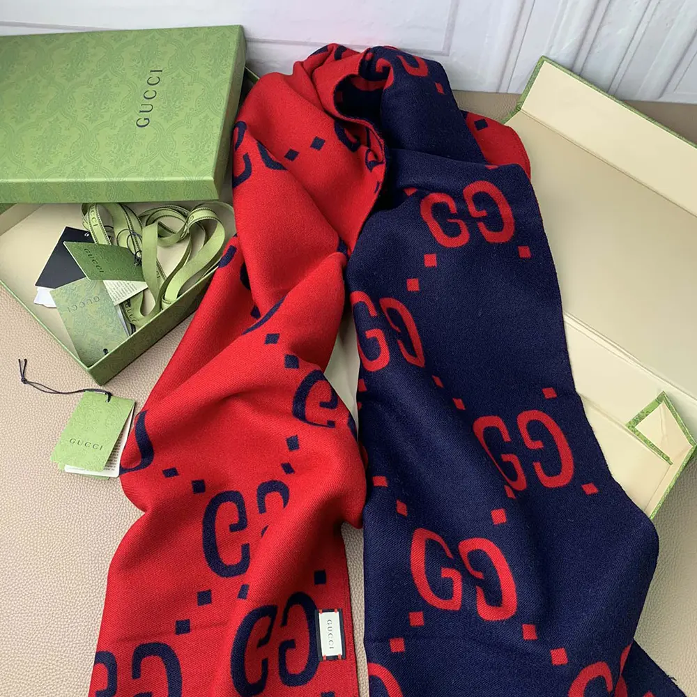G*u*i unisex gg jacquard wool silk scarf-red 4955924g3502179