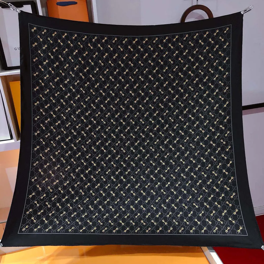G*u*i unisex gg print with horsebits silk scarf-black 6625763g0011000