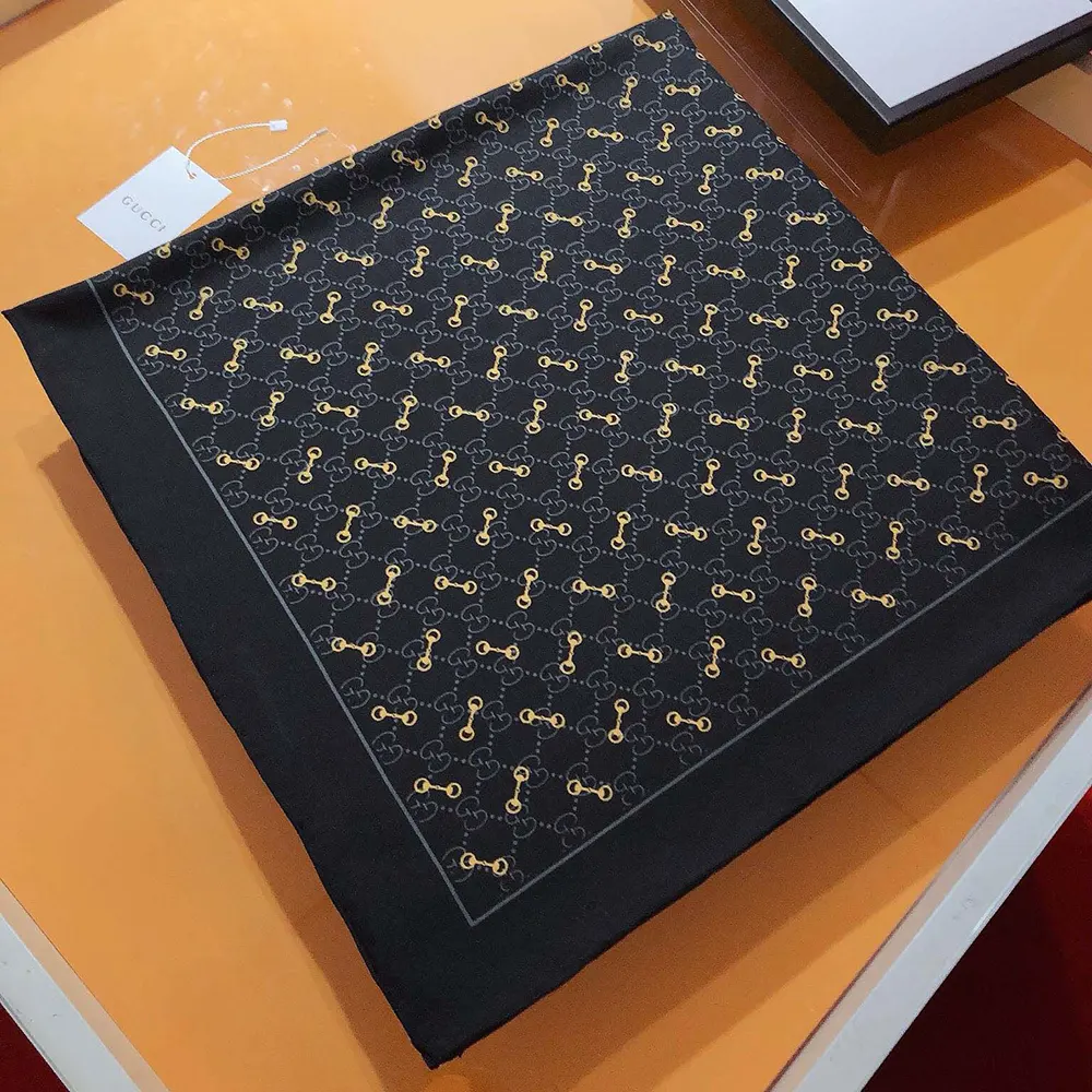 G*u*i unisex gg print with horsebits silk scarf-black 6625763g0011000