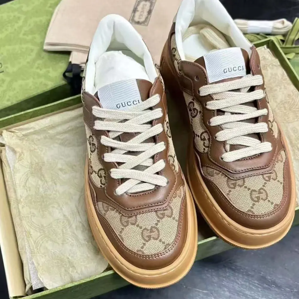 G*u*i unisex gg trainers with beige and ebony orignal gg canvas