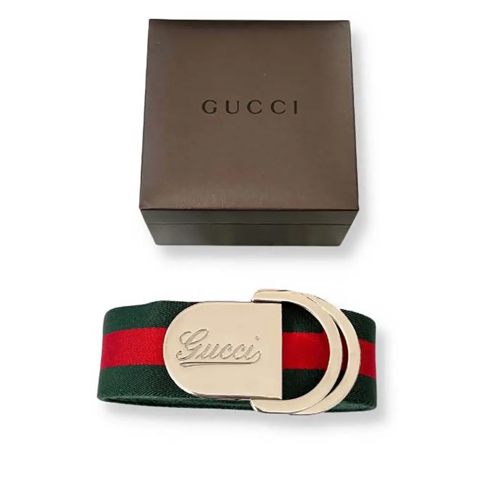 G*u*i unisex web wide belt with G*u*i script buckle 787895haagv8479