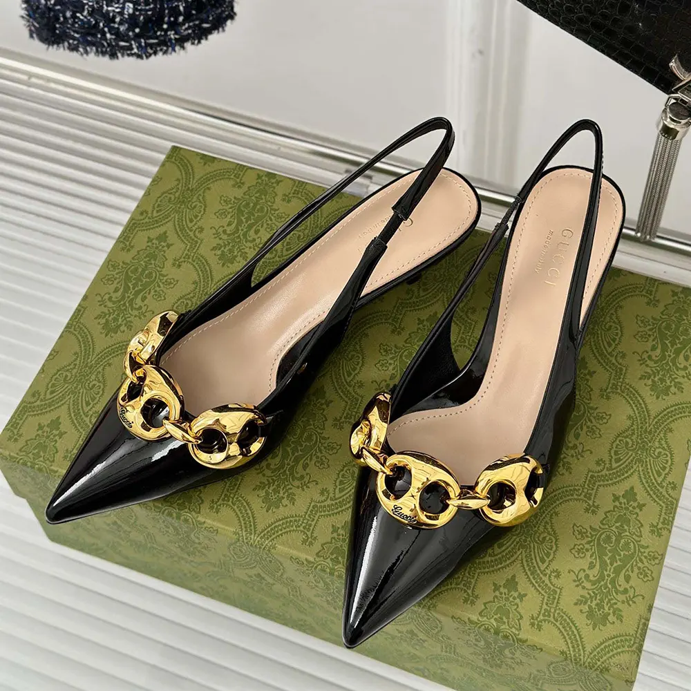 G*u*i women slingback with G*u*i marina chain 794372bnc801000