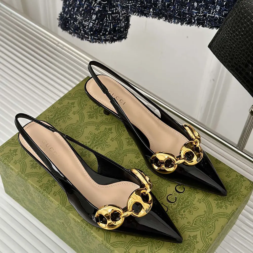 G*u*i women slingback with G*u*i marina chain 794372bnc801000