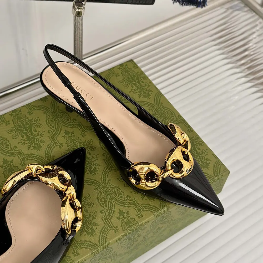 G*u*i women slingback with G*u*i marina chain 794372bnc801000