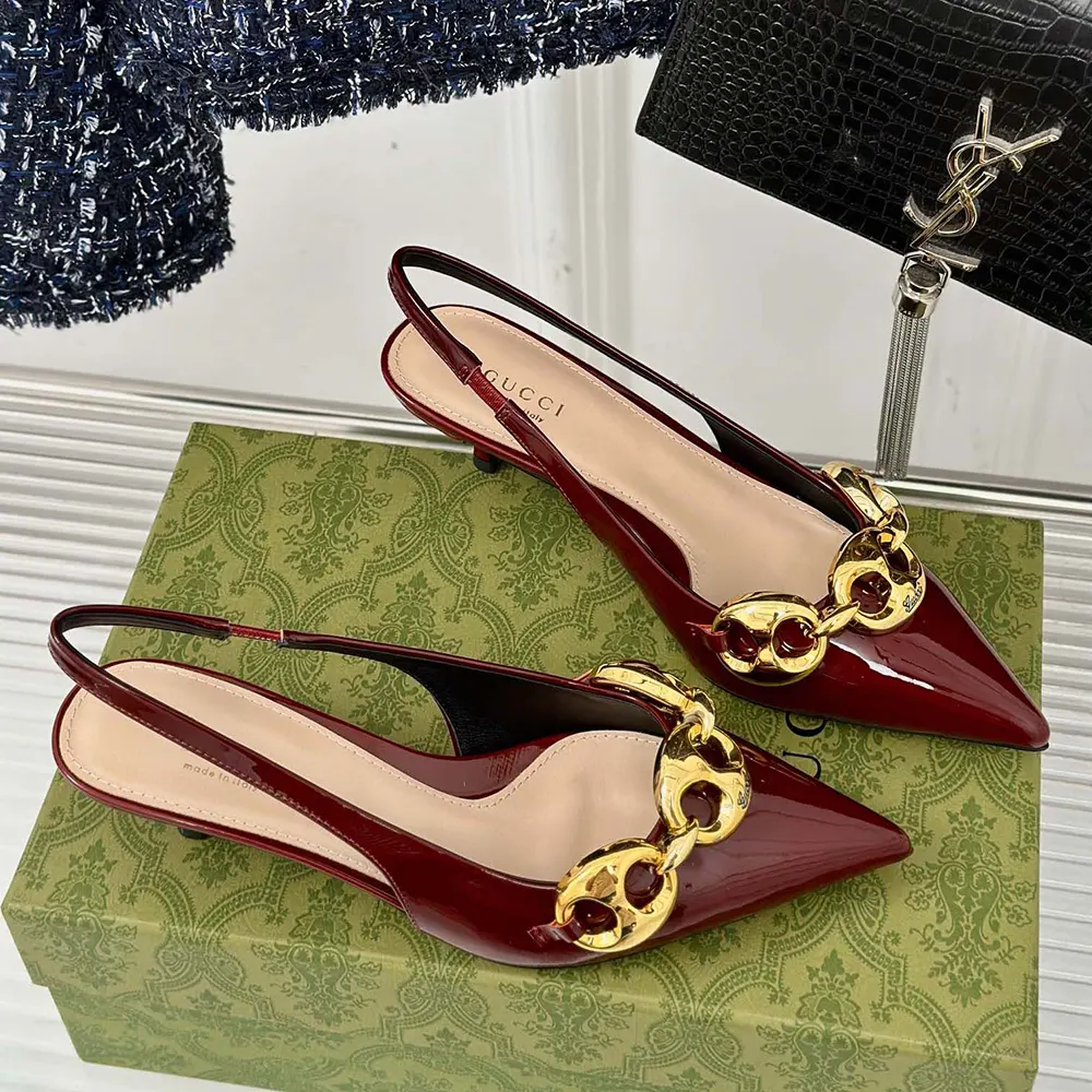 G*u*i women slingback with G*u*i marina chain 794372bnc806207