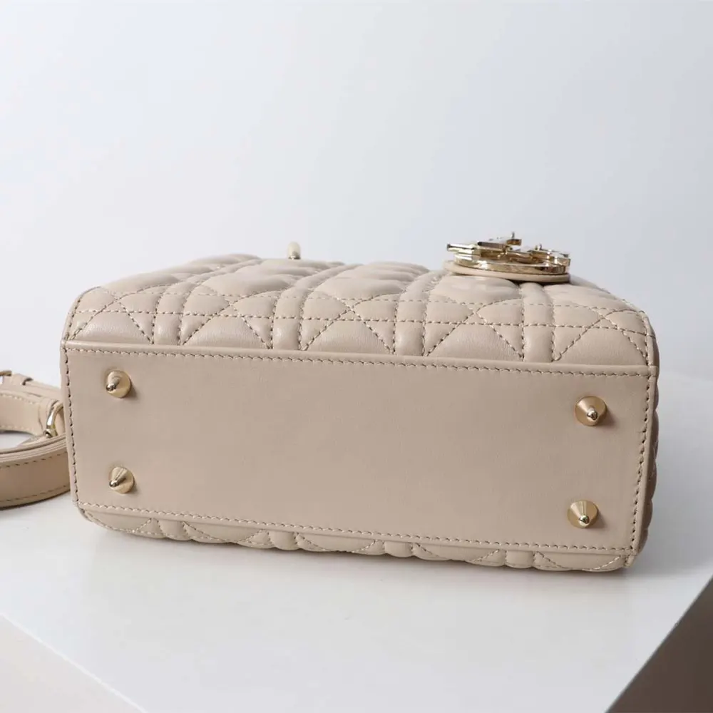 Dior Women Small Lady Dior Bag Two-Tone Trench Beige and Latte Cannage Lambskin