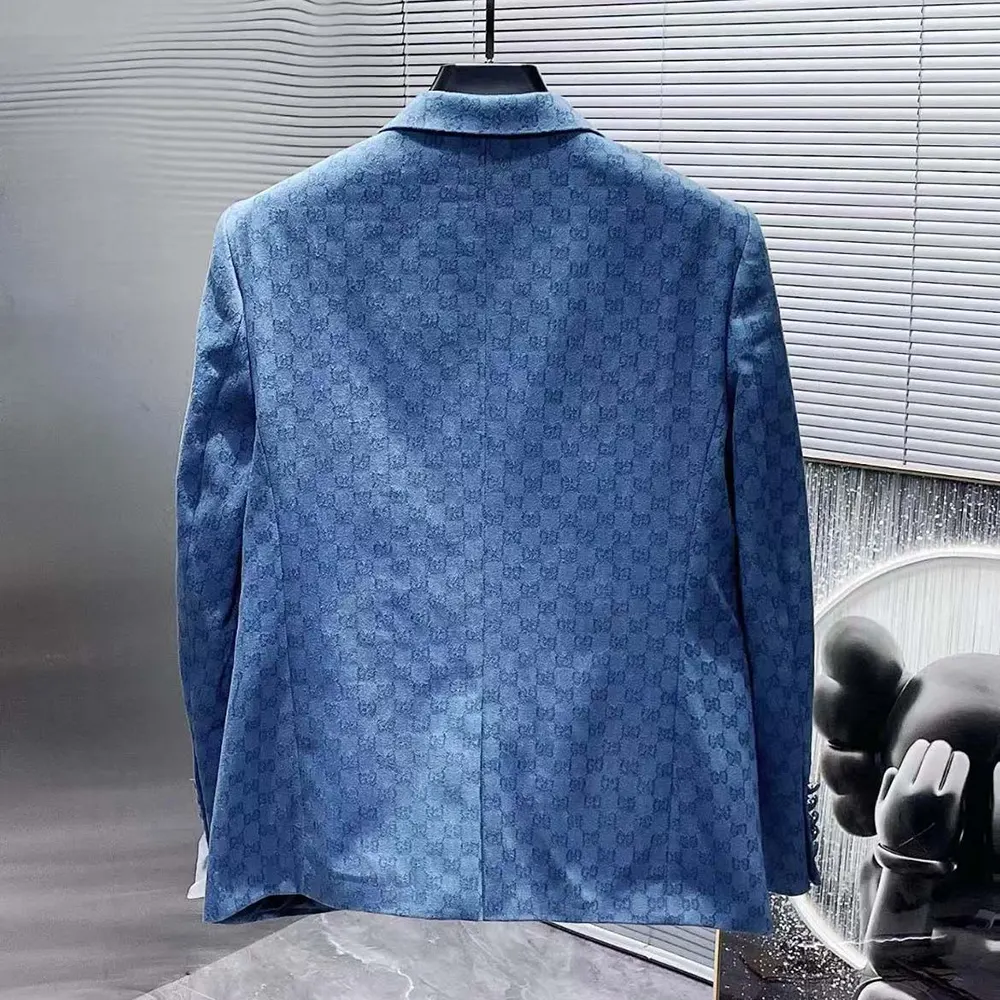 G*u*i men broken suits for gg flannel jacket-blue