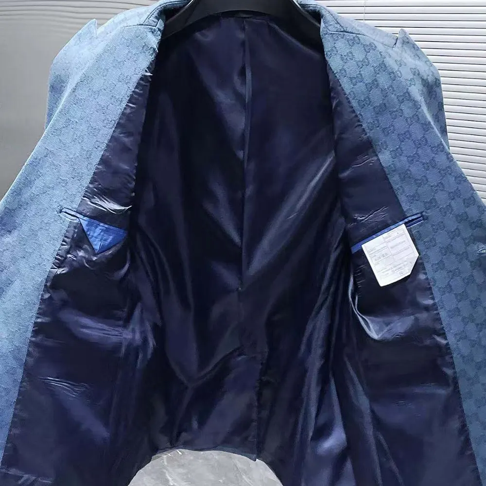 G*u*i men broken suits for gg flannel jacket-blue