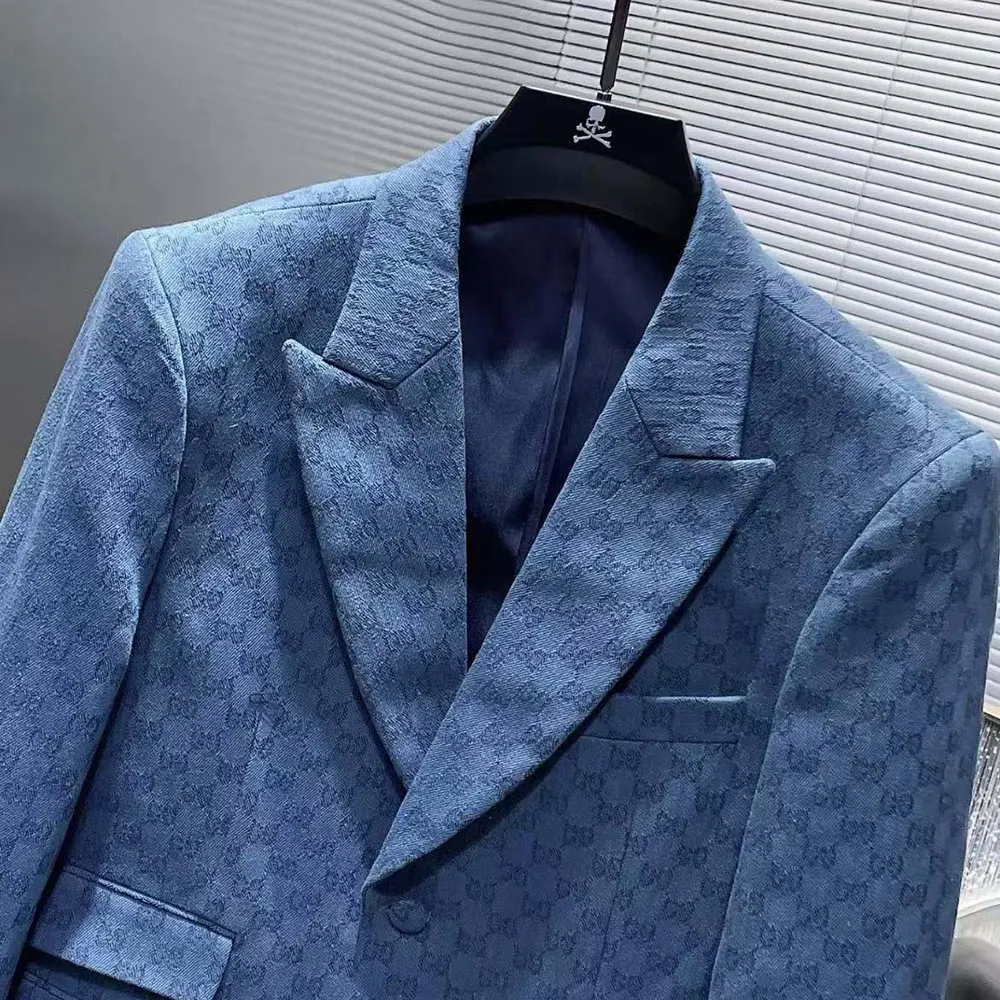 G*u*i men broken suits for gg flannel jacket-blue