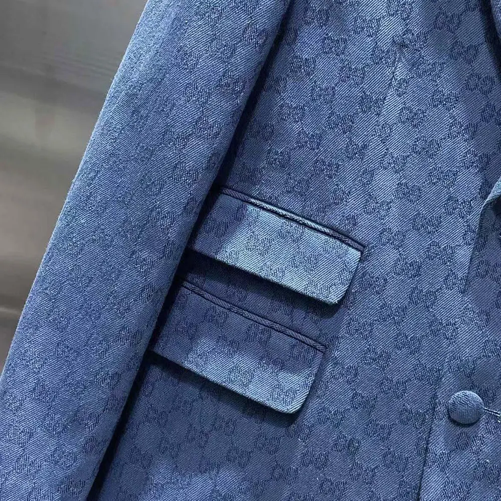 G*u*i men broken suits for gg flannel jacket-blue