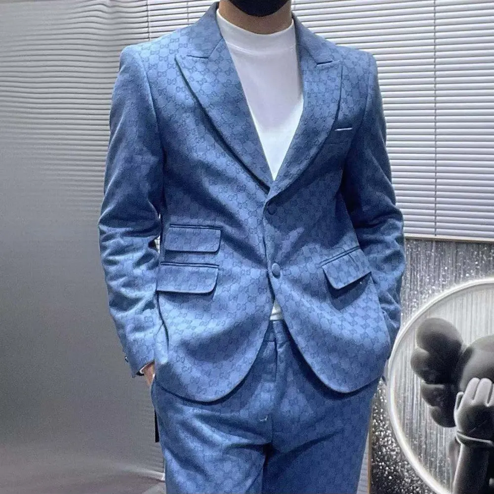 G*u*i men broken suits for gg flannel jacket-blue