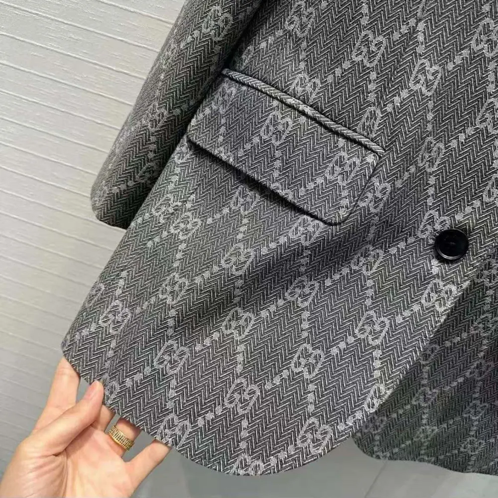 G*u*i men broken suits for gg flannel jacket-grey