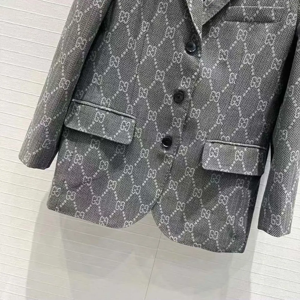 G*u*i men broken suits for gg flannel jacket-grey