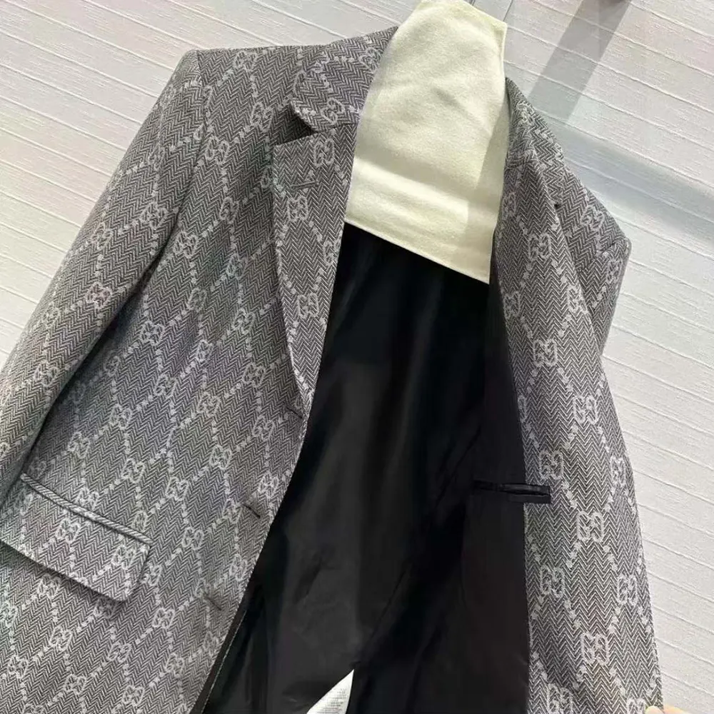 G*u*i men broken suits for gg flannel jacket-grey