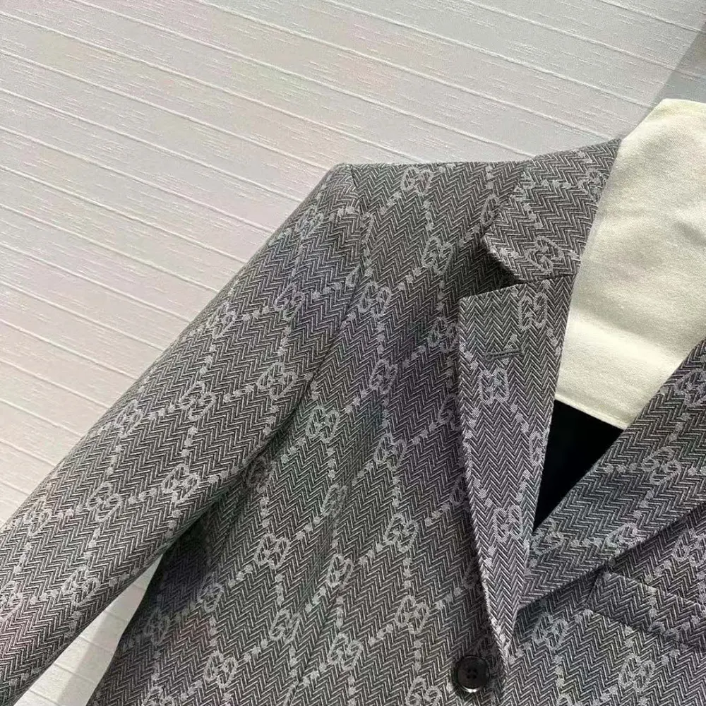 G*u*i men broken suits for gg flannel jacket-grey