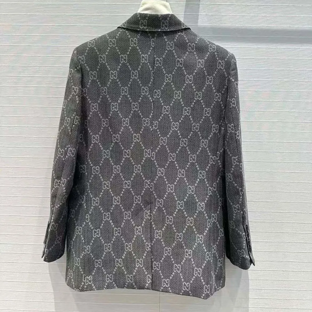 G*u*i men broken suits for gg flannel jacket-grey