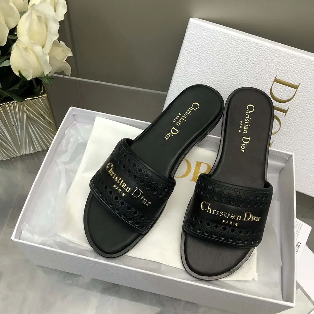 Dior Women Black Calfskin with Openwork Microcannage Motif