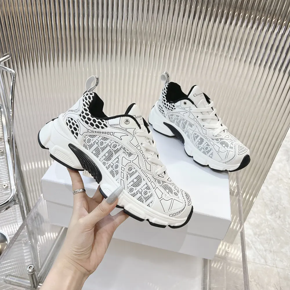 Dior Women Vibe Sneaker White Mesh Printed with Dior Oblique Motif