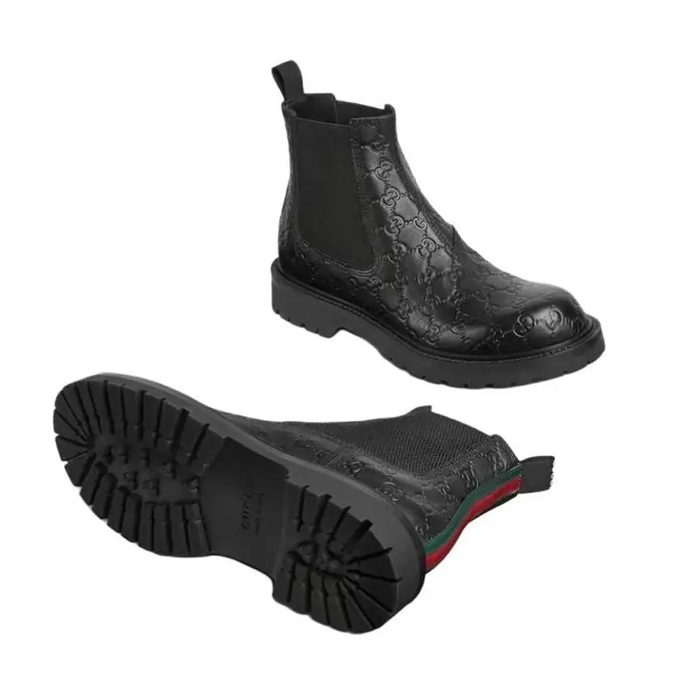G*u*i men boot with web-black 794168aadpf1056