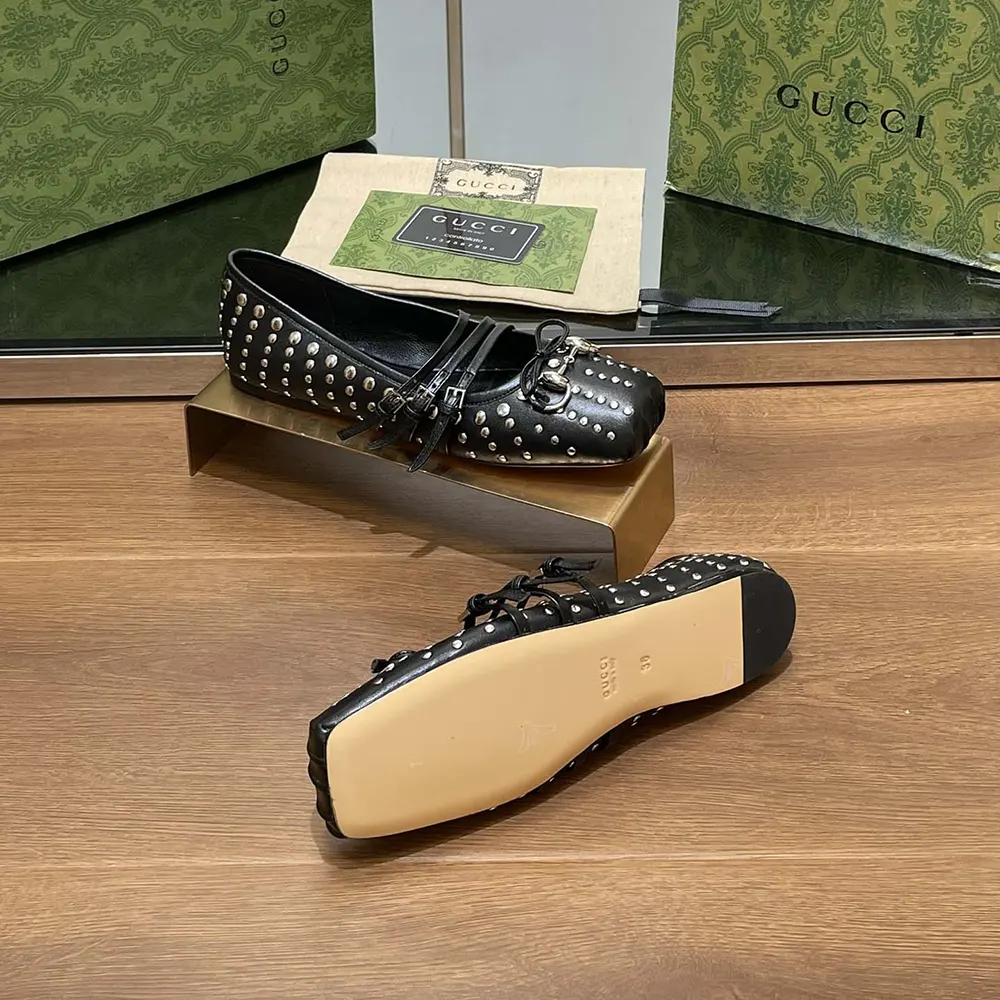 G*u*i women horsebit ballet flat black leather 814317aaeev1050