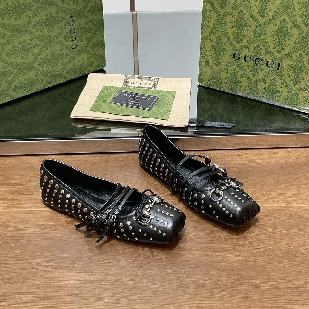 G*u*i women horsebit ballet flat black leather 814317aaeev1050