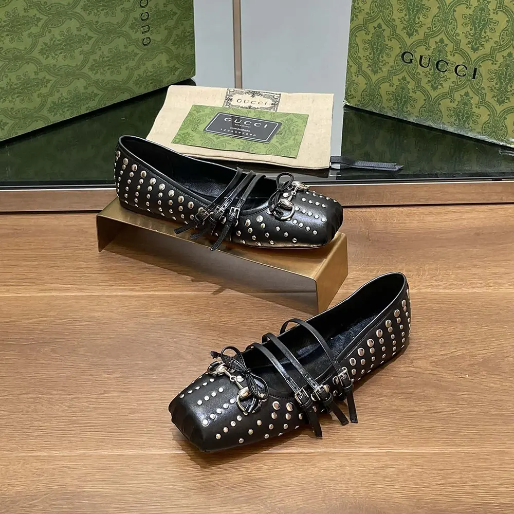 G*u*i women horsebit ballet flat black leather 814317aaeev1050