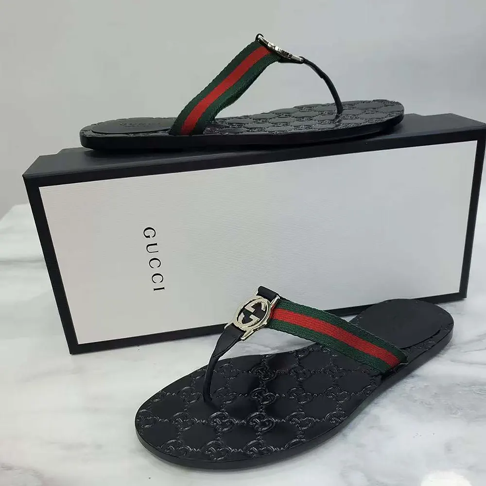G*u*i women web thong sandals in leather-black