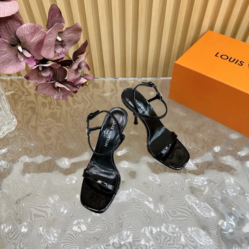 Louis Vuitton LV Women 6AM Sandal in Patent Calf Leather-Black 1AGWZM