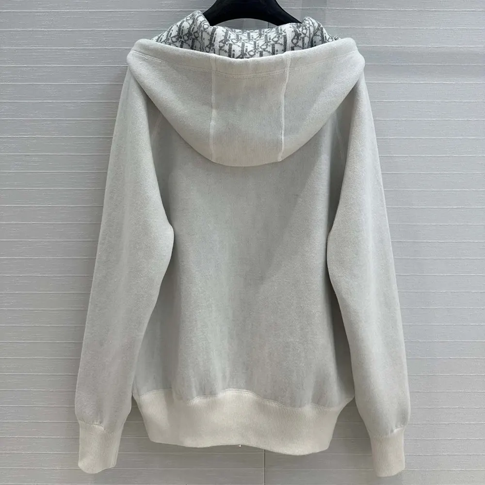 Dior Women Hooded Track Jacket White Cotton Knit and Cashmere