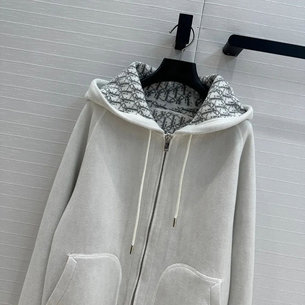 Dior Women Hooded Track Jacket White Cotton Knit and Cashmere