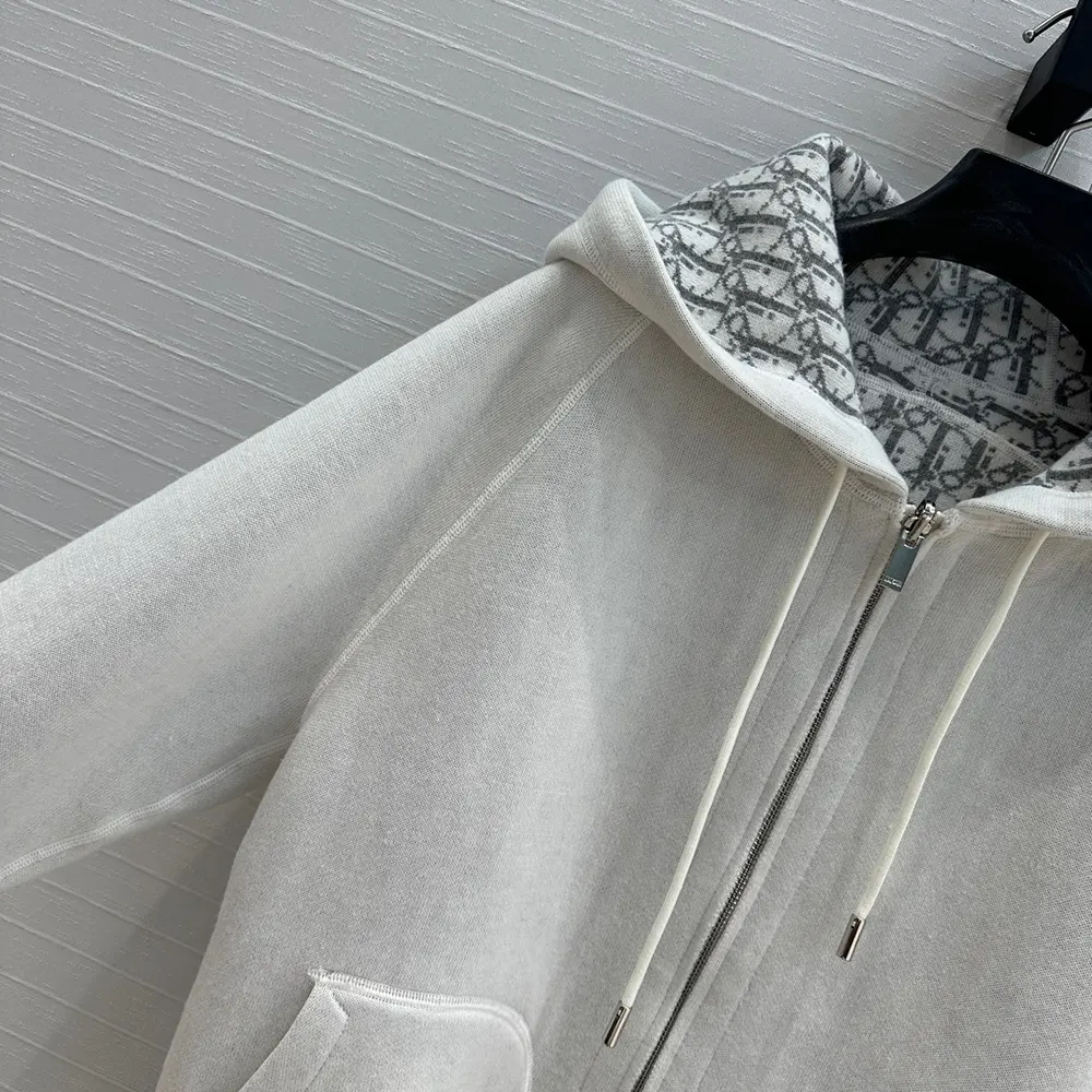 Dior Women Hooded Track Jacket White Cotton Knit and Cashmere