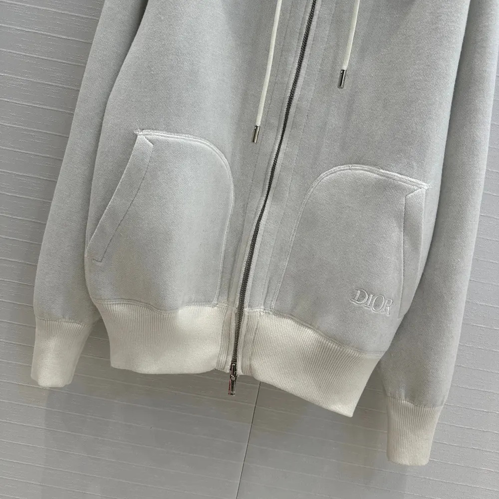 Dior Women Hooded Track Jacket White Cotton Knit and Cashmere