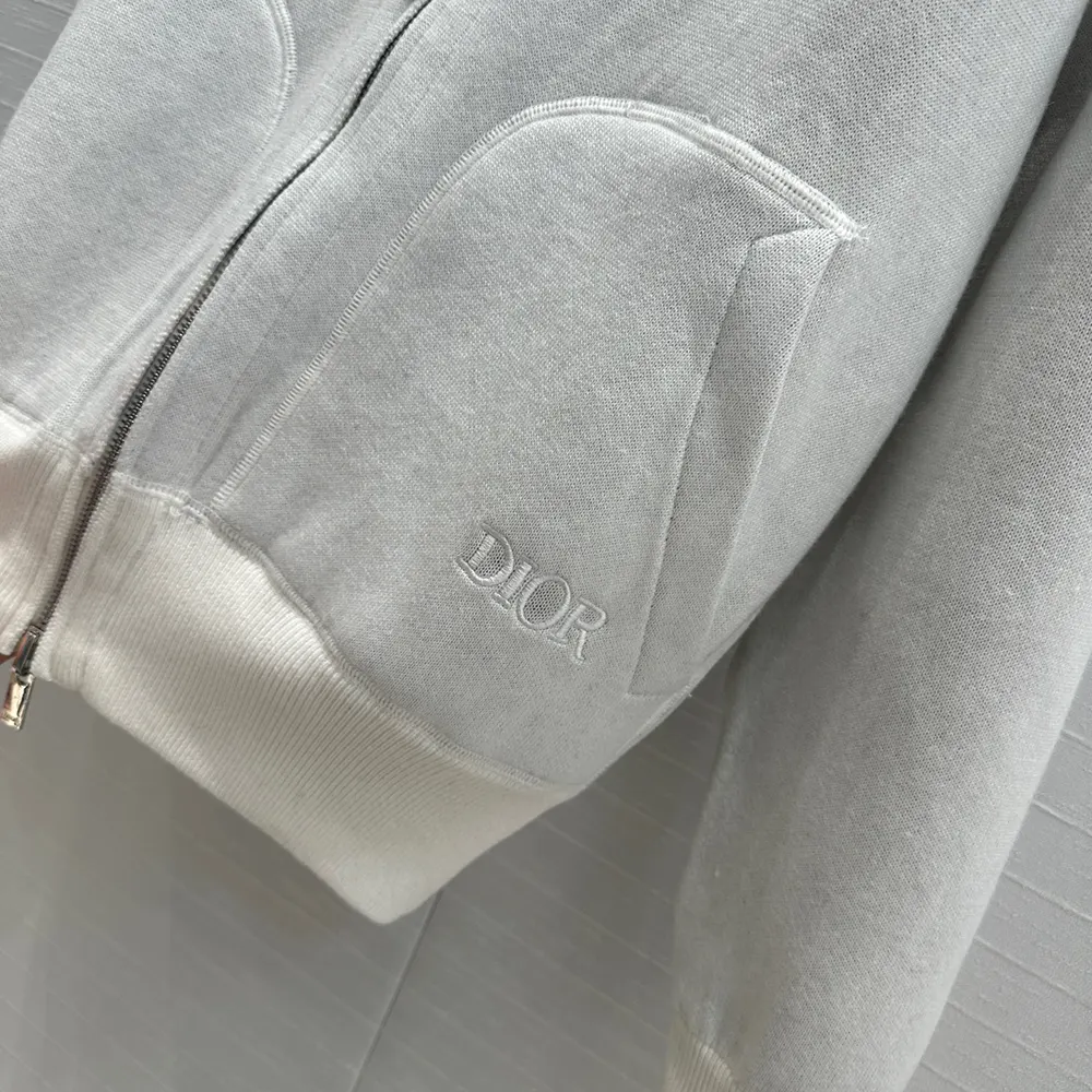 Dior Women Hooded Track Jacket White Cotton Knit and Cashmere