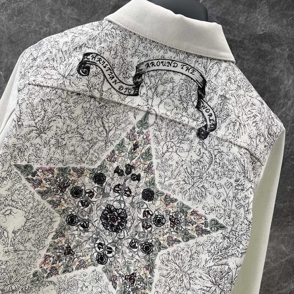 Dior Men Jacket White Cotton Denim with Gold-Tone Dior Around the World Motif