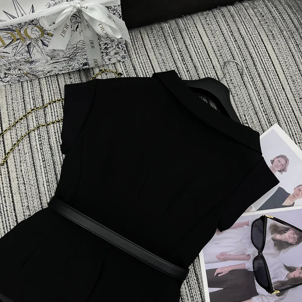 Dior Women Asymmetric Short-Sleeved Jacket with Belt Black Silk and Cotton Faille