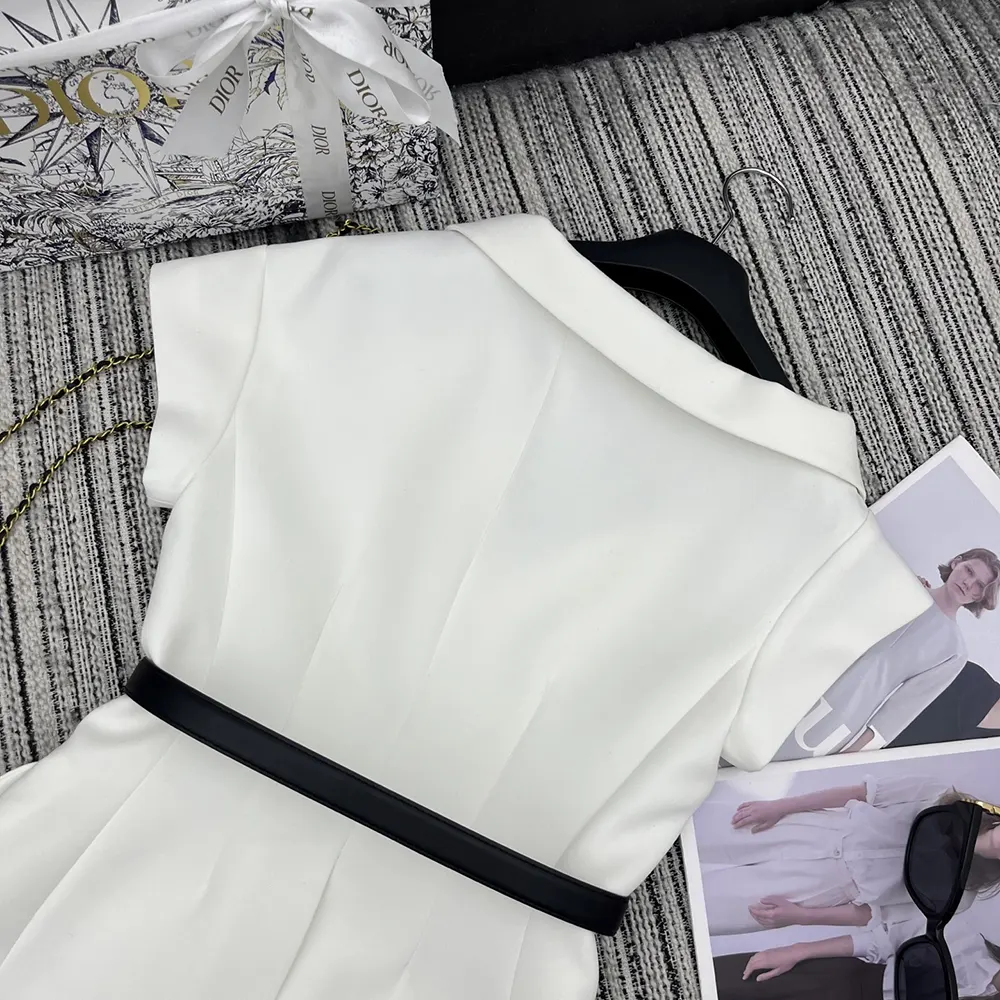 Dior Women Asymmetric Short-Sleeved Jacket with Belt Ecru Virgin Wool and Silk Grain de Poudre