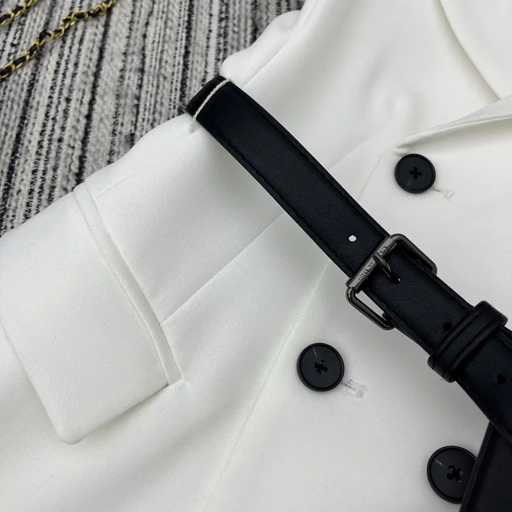 Dior Women Asymmetric Short-Sleeved Jacket with Belt Ecru Virgin Wool and Silk Grain de Poudre
