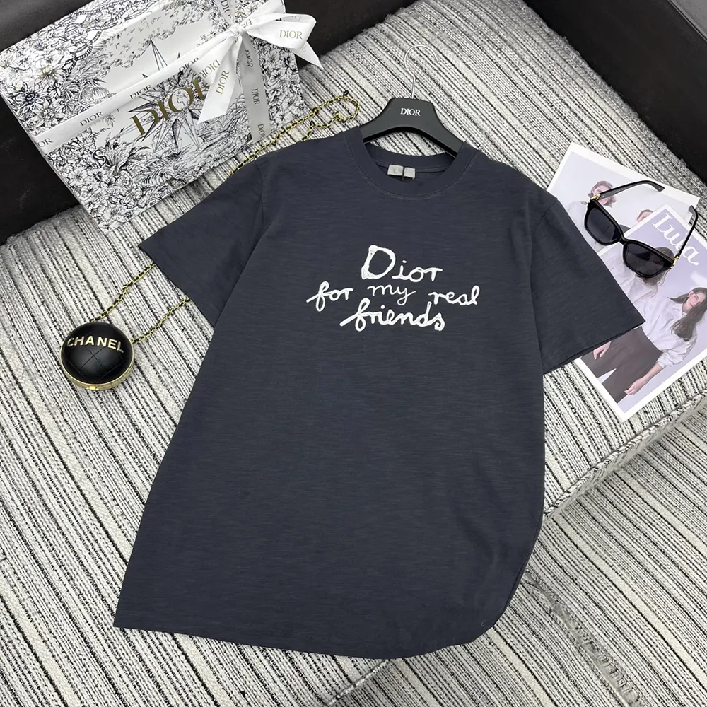 Dior Women DIOR AND HYLTON NEL T-Shirt Relaxed Fit Navy Blue Cotton Jersey