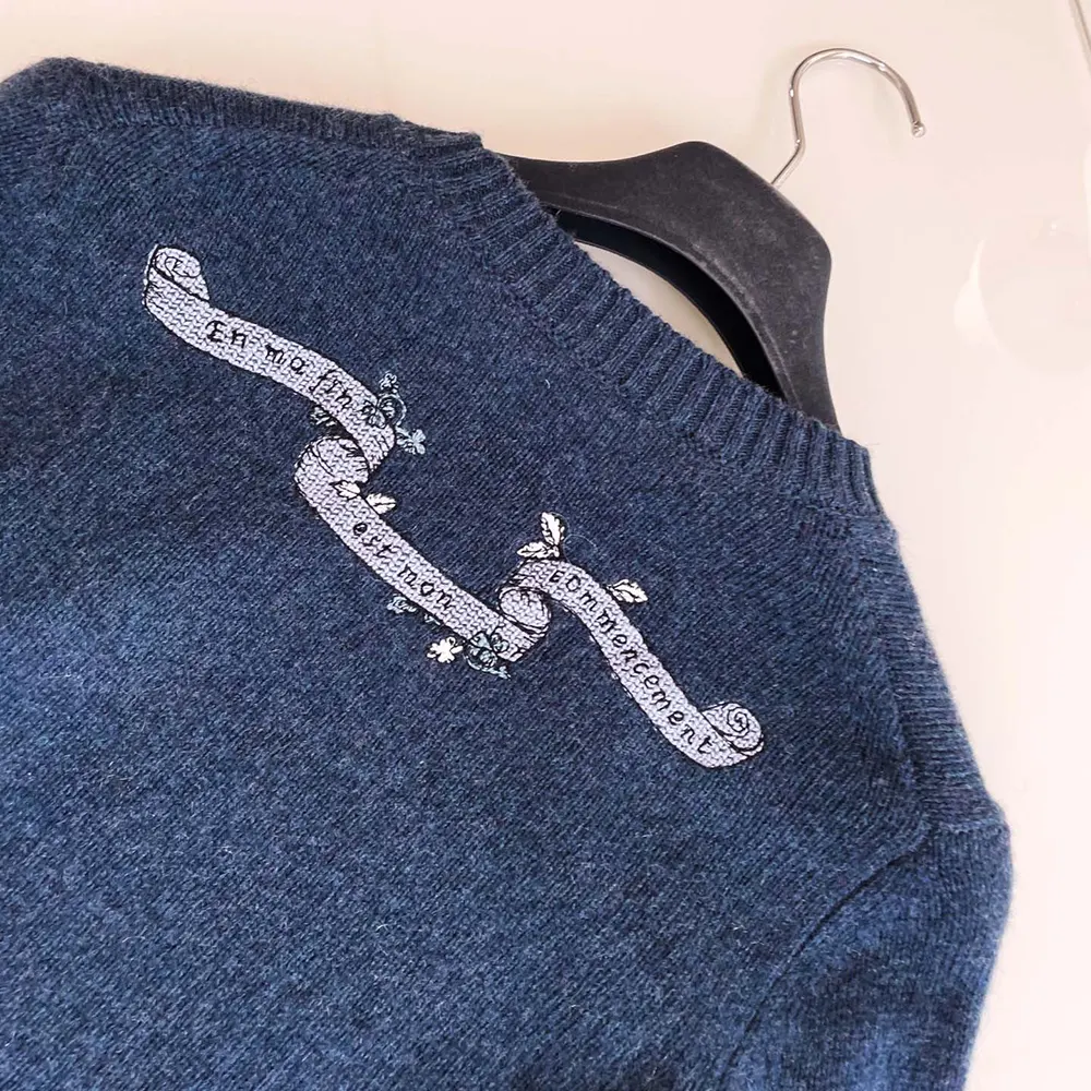Dior Women Embroidered Sweater Blue Cashmere Knit 514S57A0027
