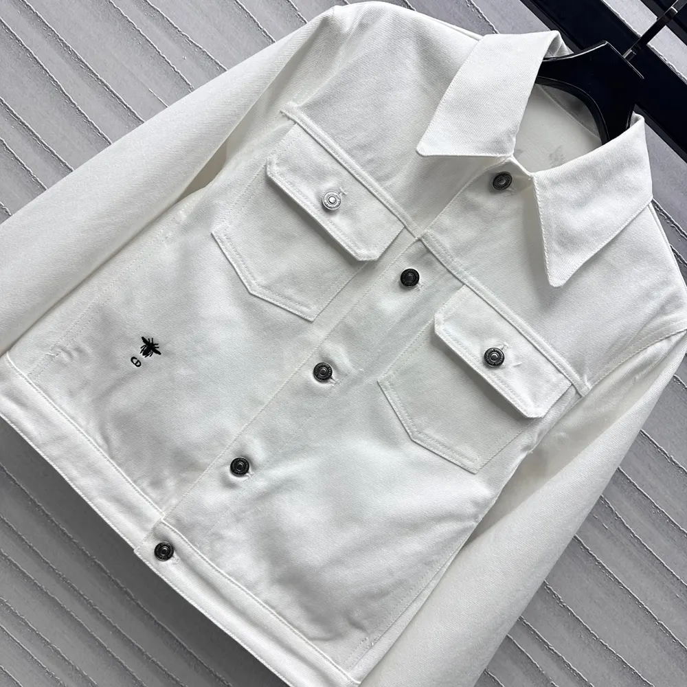 Dior Men Jacket Ecru Cotton Denim with Gold-Tone Dior Astral Motif