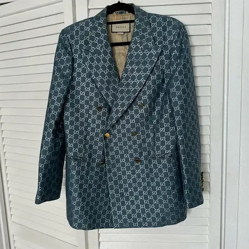 G*u*i men double breasted wool jacket with gg shadow-navy