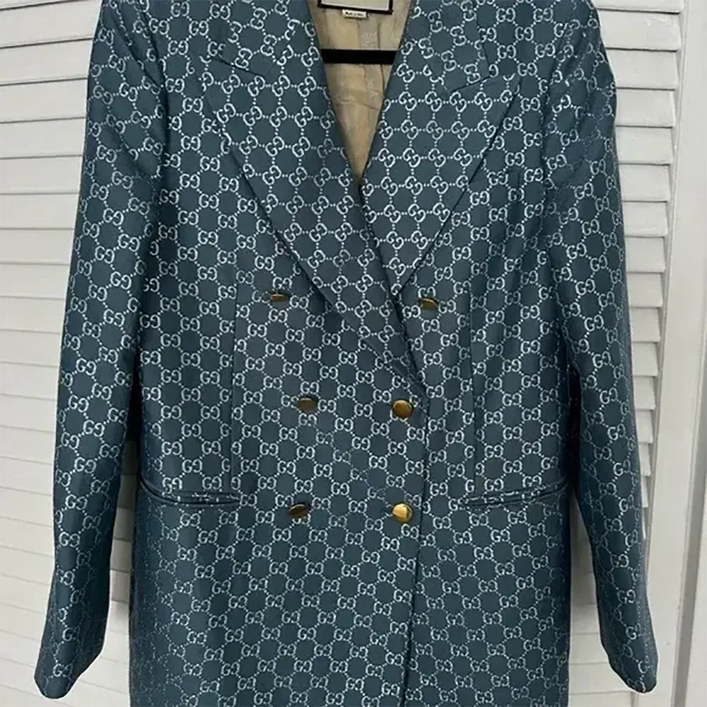 G*u*i men double breasted wool jacket with gg shadow-navy