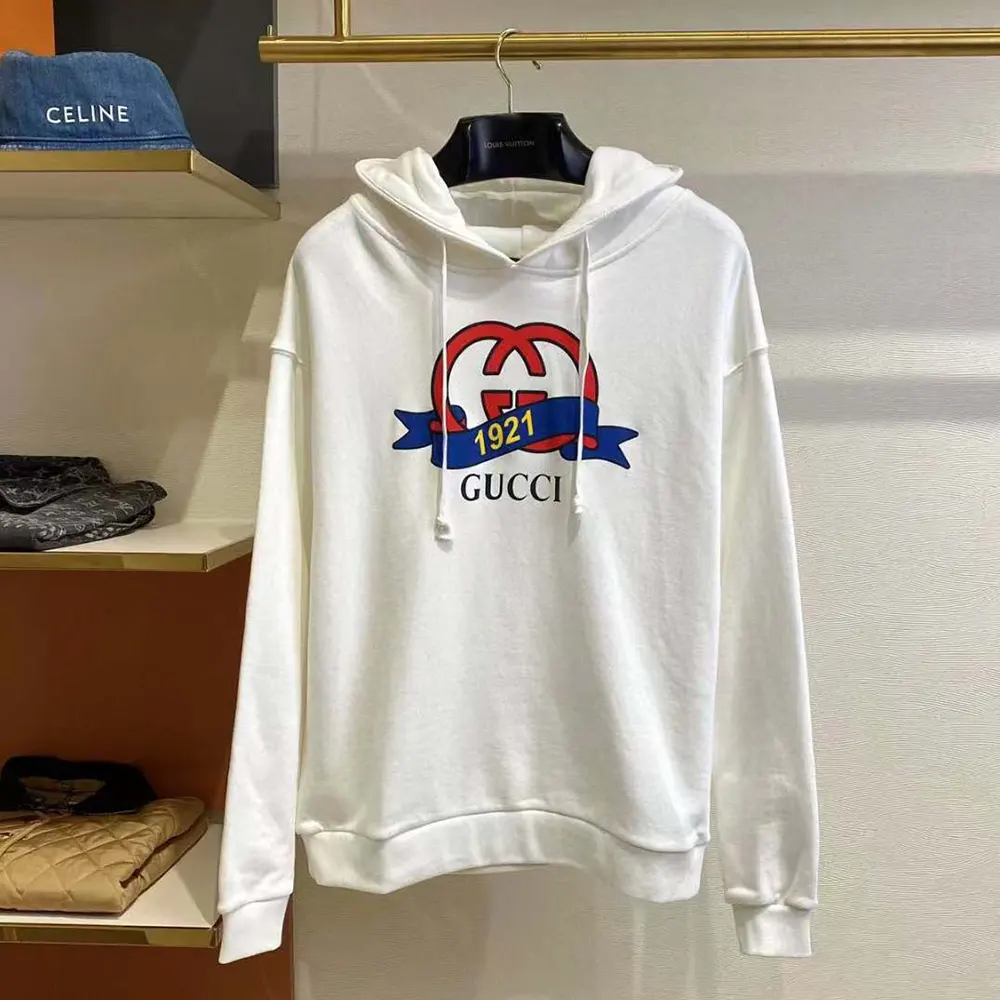 G*u*i men g 1921 logo print cotton hoodie-white