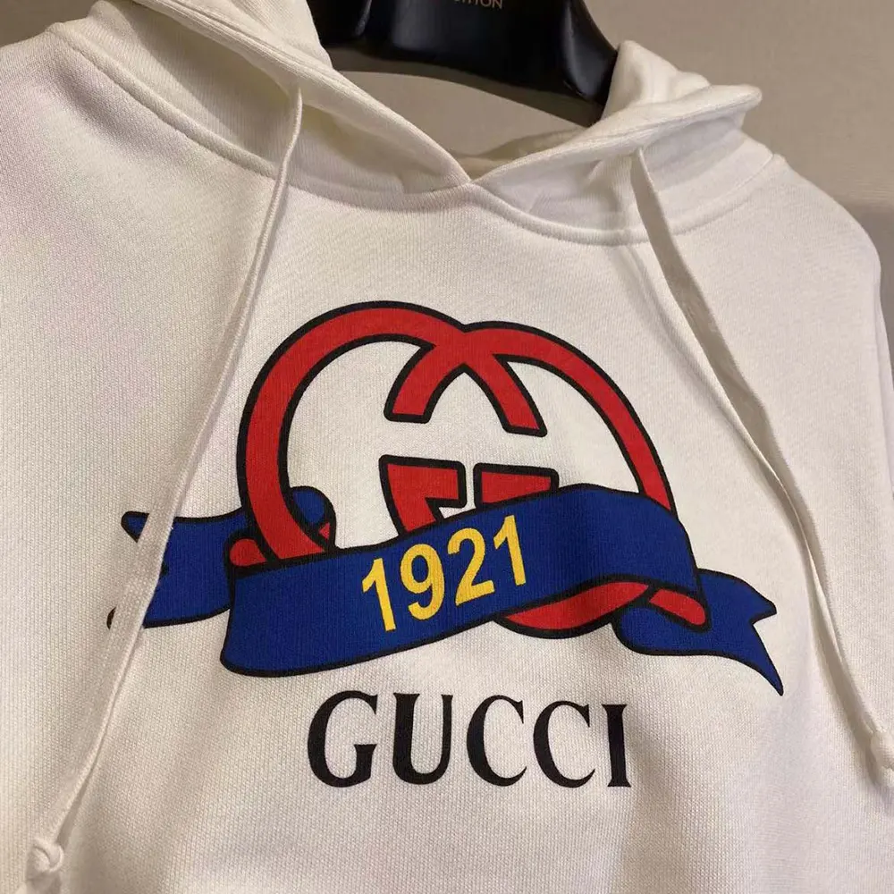 G*u*i men g 1921 logo print cotton hoodie-white