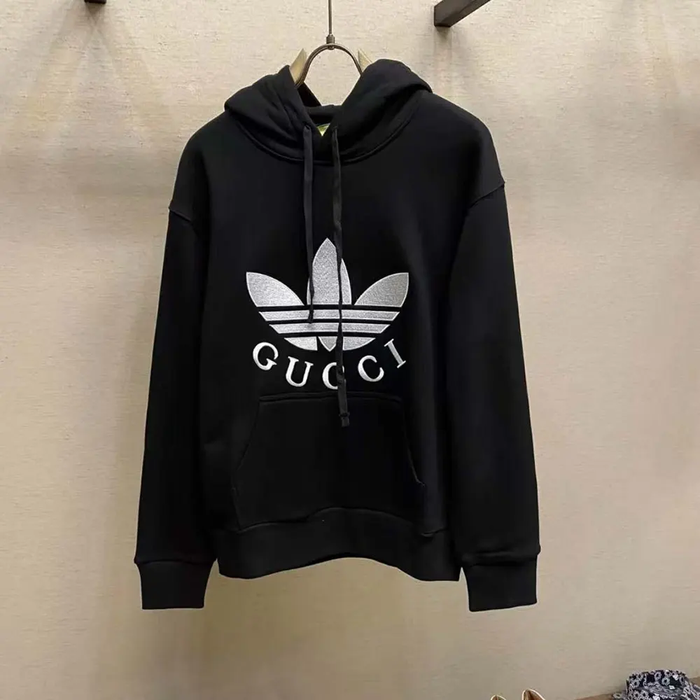 G*u*i men G*u*i x adidas jersey hooded sweatshirt-black