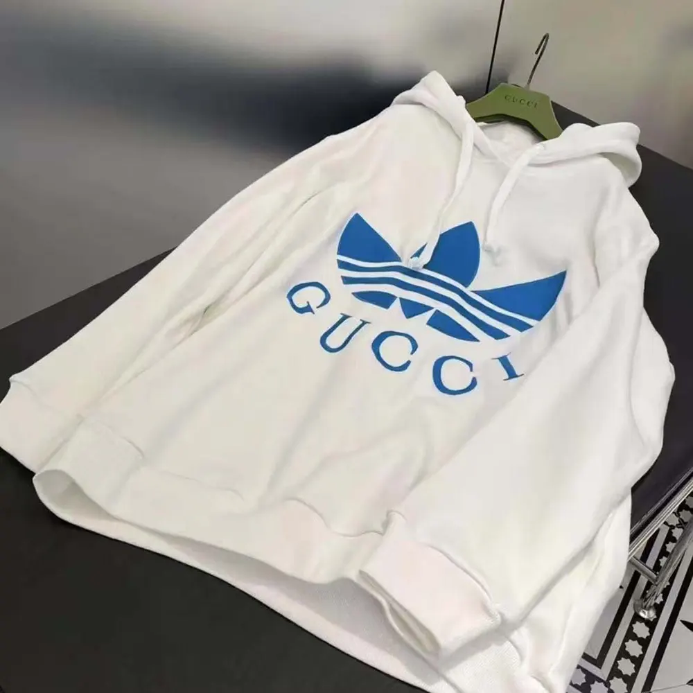 G*u*i men G*u*i x adidas jersey hooded sweatshirt-white
