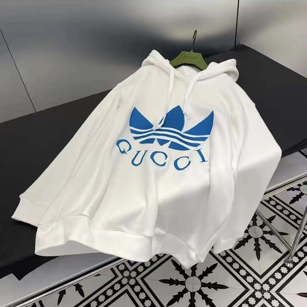 G*u*i men G*u*i x adidas jersey hooded sweatshirt-white