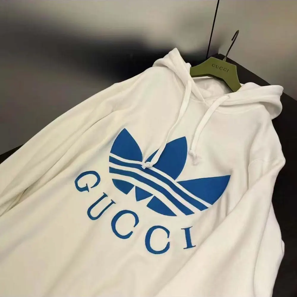 G*u*i men G*u*i x adidas jersey hooded sweatshirt-white