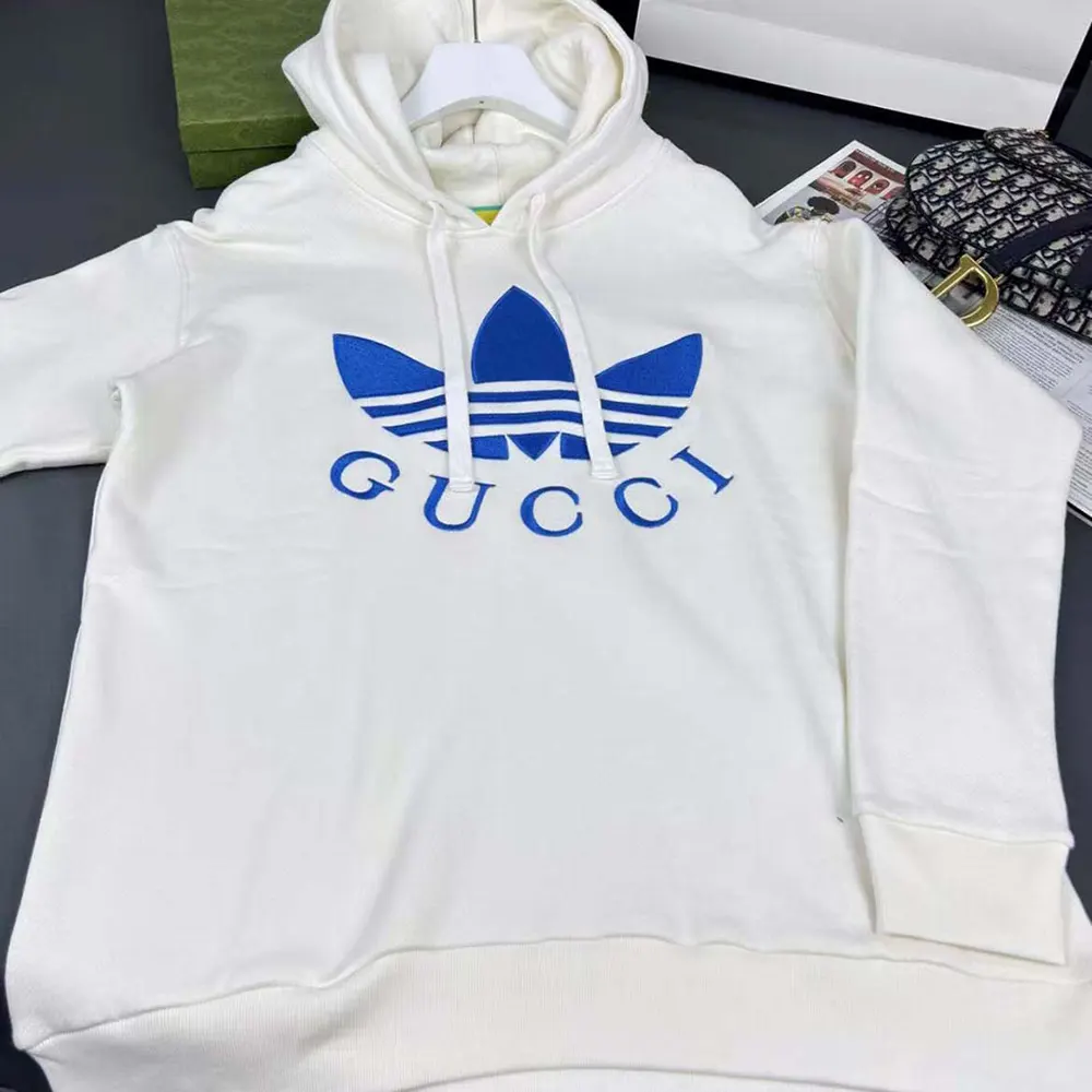G*u*i men G*u*i x adidas jersey hooded sweatshirt-white